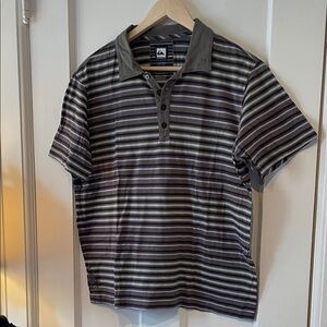 Quiksilver Men's Polo Shirt - Black and Purple Stripes